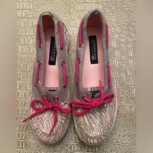 Sperry Kids Pink and Gray Zebra Sneakers